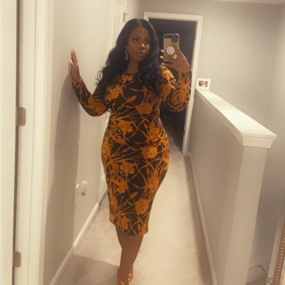 ZARA CUT-OUT JACQUARD LONG SLEEVE MIDI-DRESS